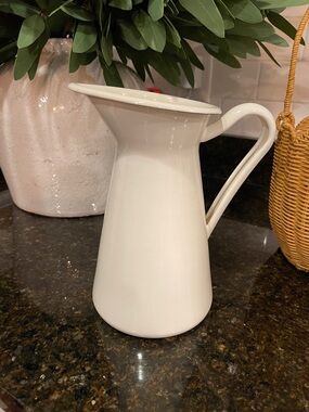 IKEA Sockerart Cream White Enamel pitcher Vase with Glossy Finish